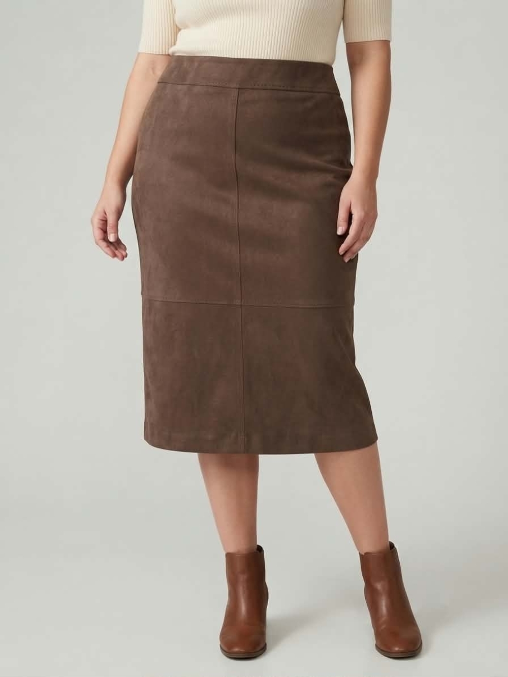 Norton McNaughton Woman Brown Faux Suede Stretch Midi Skirt - Size 18W